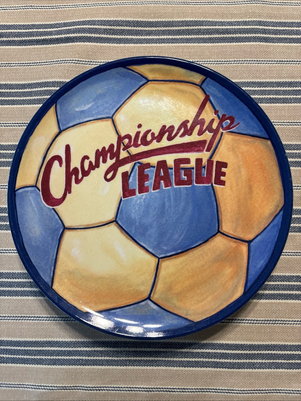 Pottery Barn Championship League Decorative Soccer Plate - Blue & Yellow